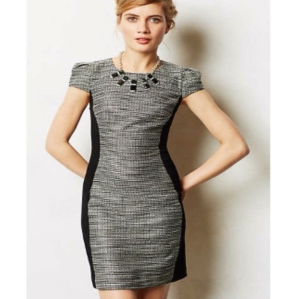 Moulinette Soeurs‎ x Anthropologie Tweed Sheath Dress Black/White 6 Mini Bodycon